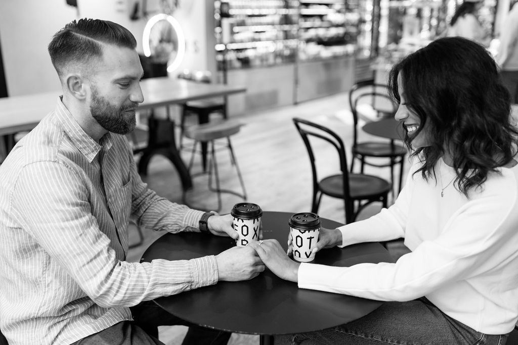 coffee date engagement session
