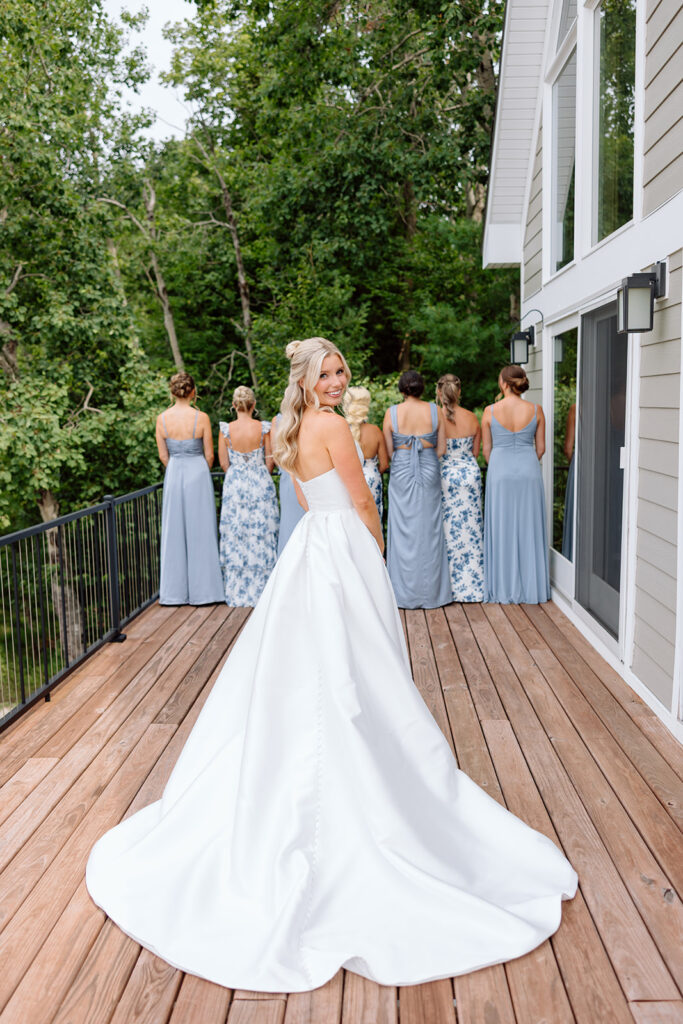 First look with bridesmaids